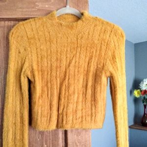 NWOT Mustard Yellow Fuzzy Crop top